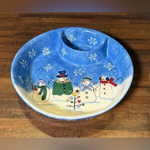 St. Nicholas Square Snowman Family Button Up Chip & Dip Bowl 12”